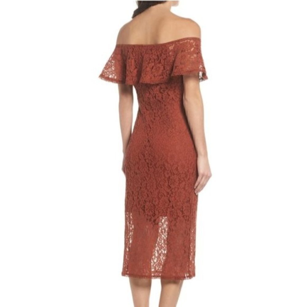 NSR Lace off shoulder midi dress cinnabar med - Picture 2 of 13